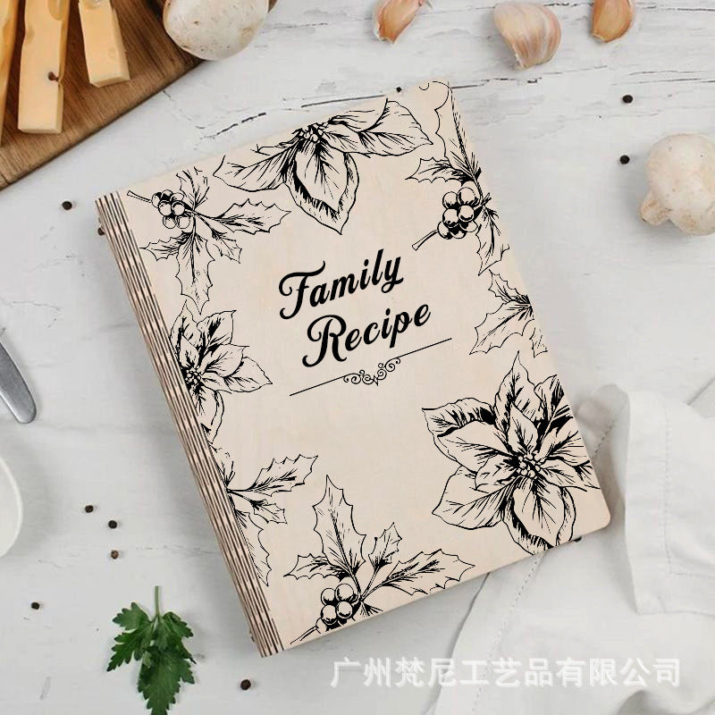 Personalized Customized Wooden Recipe Book Binder Notebook Mother's Day Gift UV Print Pattern