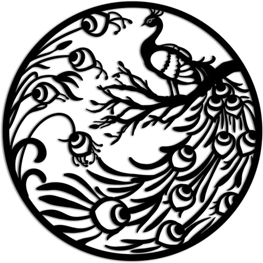 Peacock Metal Wall Art Decoration Country Farm Animal Standing On Tree Wall Hanging - DigiVirt
