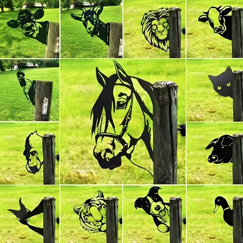 Peeping Cattle And Donkey Animals Outdoor Courtyard Garden Farm Ornaments Plug-in Metal Iron Decorations - DigiVirt