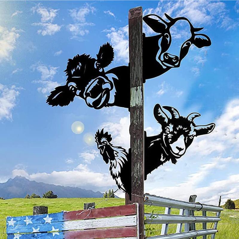 Peeping Cattle And Donkey Animals Outdoor Courtyard Garden Farm Ornaments Plug-in Metal Iron Decorations - DigiVirt