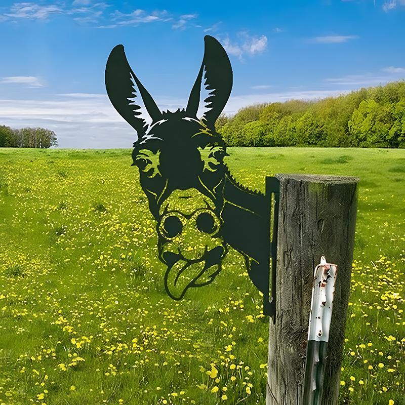Peeping Cattle And Donkey Animals Outdoor Courtyard Garden Farm Ornaments Plug-in Metal Iron Decorations - DigiVirt