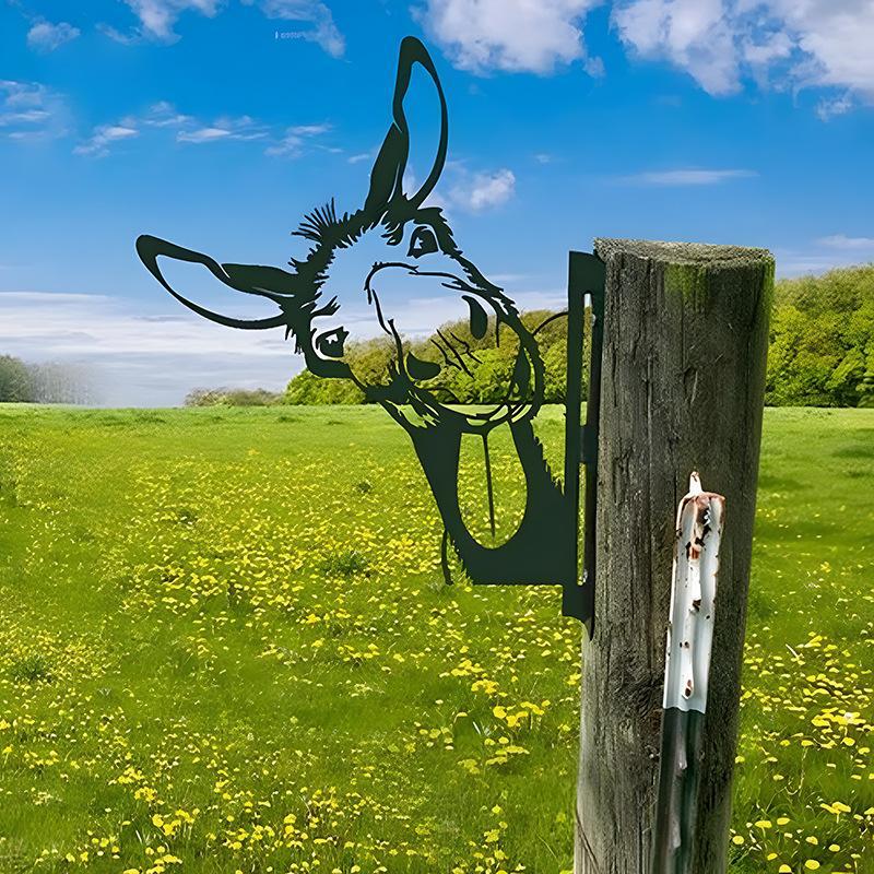 Peeping Cattle And Donkey Animals Outdoor Courtyard Garden Farm Ornaments Plug-in Metal Iron Decorations - DigiVirt