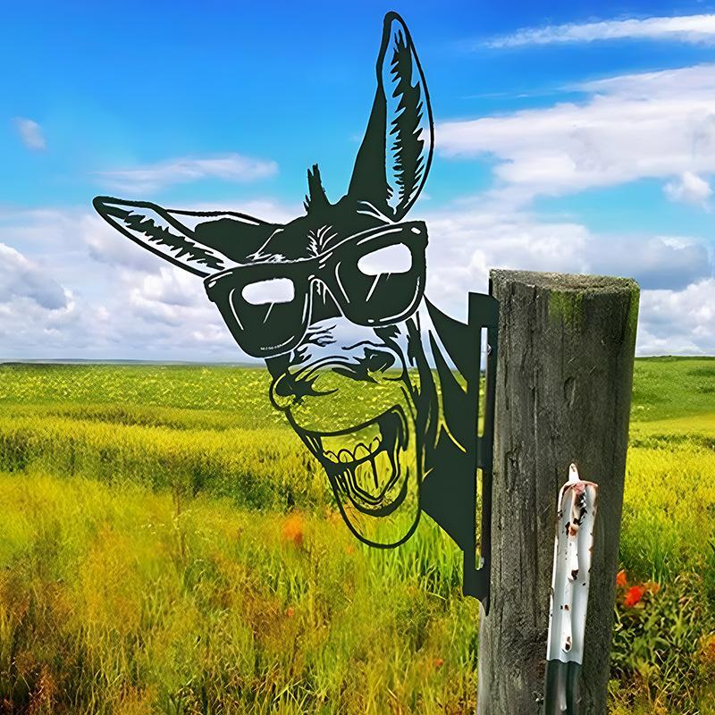 Peeping Cattle And Donkey Animals Outdoor Courtyard Garden Farm Ornaments Plug-in Metal Iron Decorations - DigiVirt