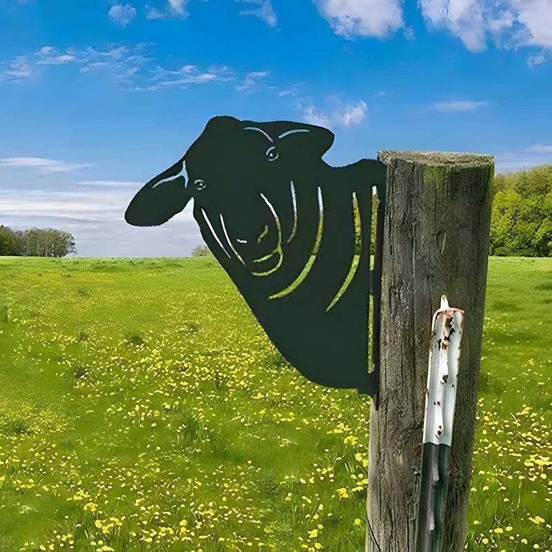 Peeping Cattle And Donkey Animals Outdoor Courtyard Garden Farm Ornaments Plug-in Metal Iron Decorations - DigiVirt