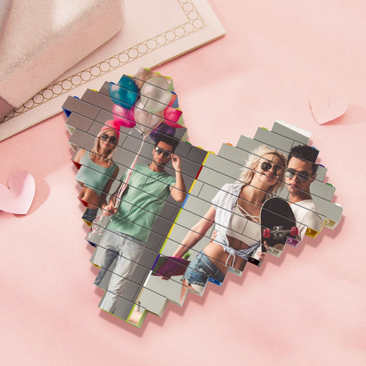 Personalised Colors Building Brick Custom Collage Photo Block Heart Shaped Brick Puzzles Gifts - DigiVirt