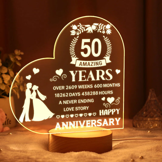 Personalised Night Light Heart Shaped Acrylic Lamp Anniversary Wedding Gifts for Him or Her - DigiVirt
