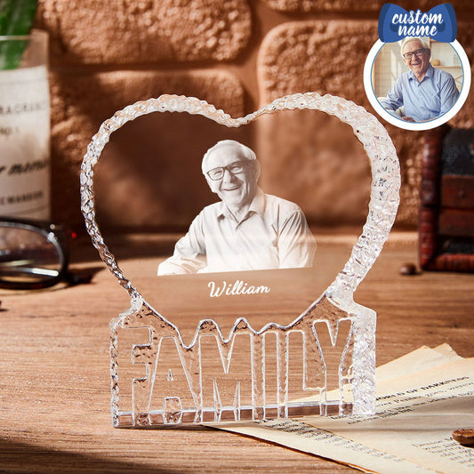 Personalized 3D Crystal Photo Frame Heart Crystal Gifts for Father's Day - DigiVirt