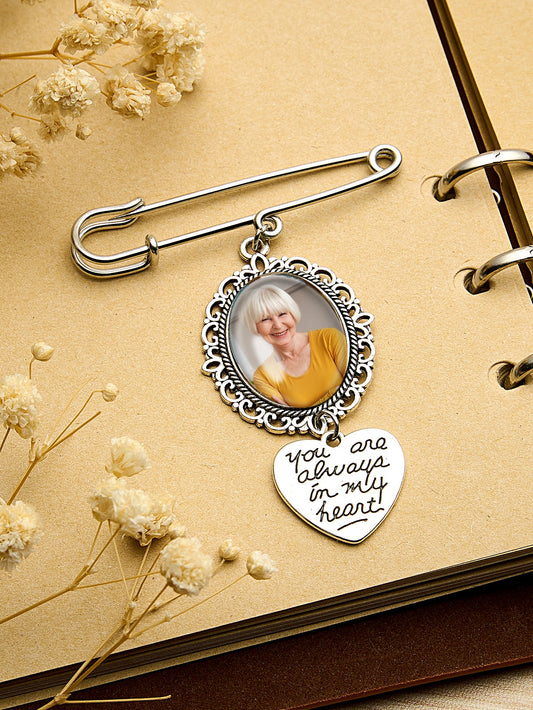 Personalized Angel Wings Pin Brooch Wedding Bouquet Photo Charm Wedding Memorial Gift for Bride - DigiVirt