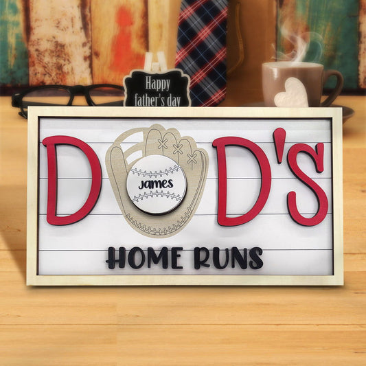 Personalized Baseball Dad Wooden Name Sign Plaque Father's Day Gift for Dad Grandpa - DigiVirt