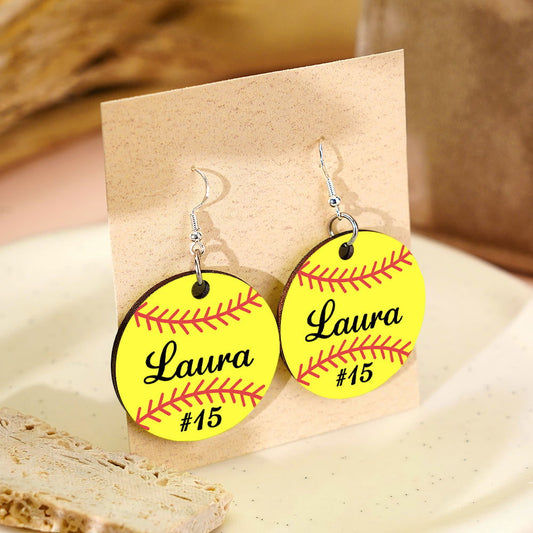 Personalized Baseball Softball Wooden Earrings Birthday Anniversary Gift for Sports Lover - DigiVirt