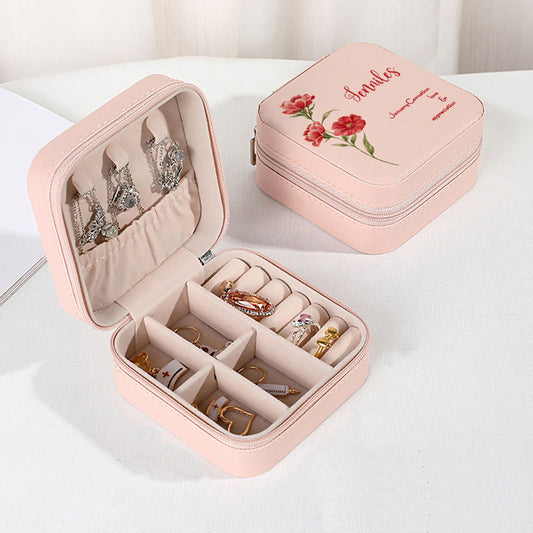 Personalized Birth Flower PU Leather Jewelry Box Bridesmaid Gift for Her - DigiVirt