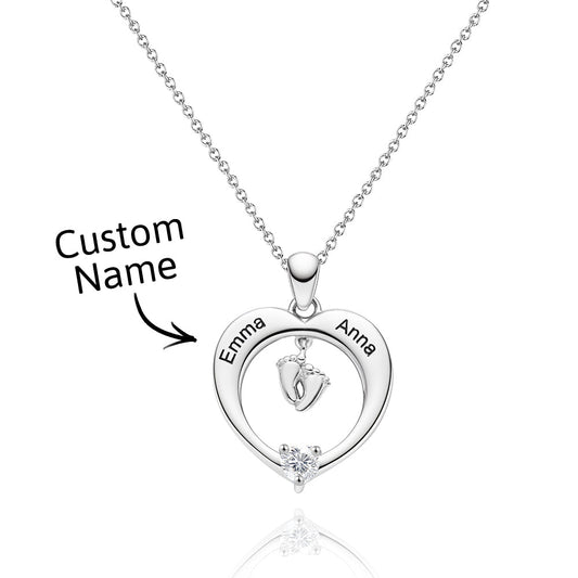 Personalized Birthstone Necklace Custom Baby Feet Heart Necklace Birthday Gift for New Mom - DigiVirt