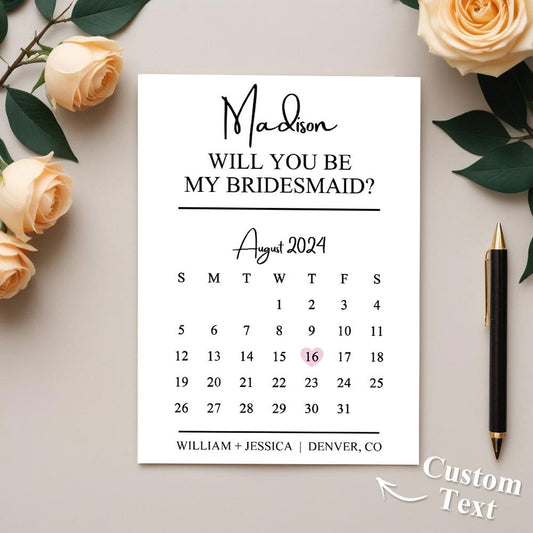 Personalized Bridesmaid Proposal Calendar Card Will You Be My Bridesmaid Wedding Date Card - DigiVirt
