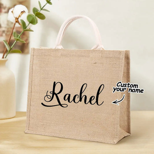 Personalized Burlap Bags Custom Name Monogram Beach Tote Bag Gifts for Her Wedding Gift - DigiVirt