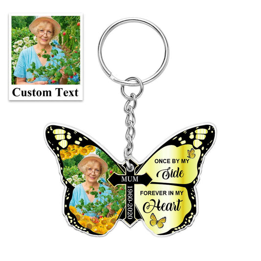 Personalized Butterfly Keychain Once By My Side Forever In My Heart Cross Keychain Memorial Gift - DigiVirt