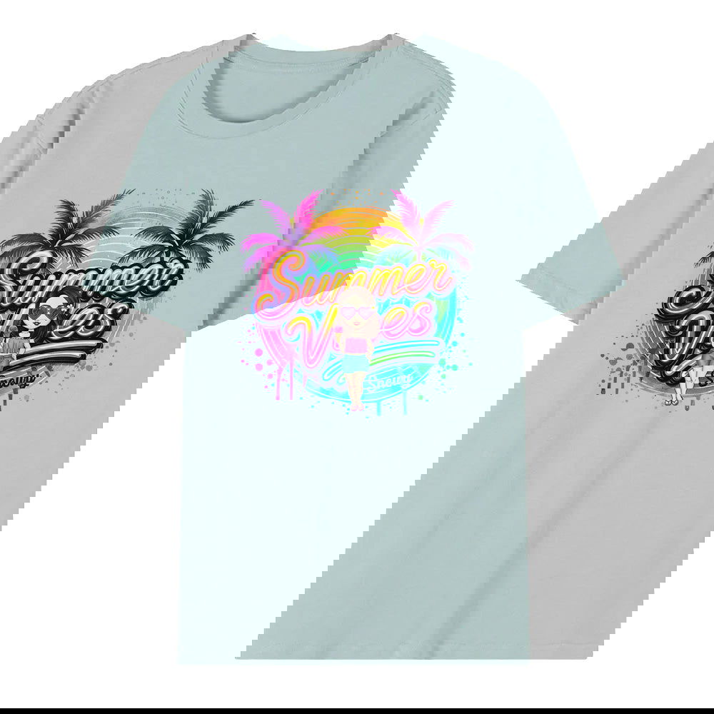 Personalized Cartoon Summer Vibes T-shirt with Name T-shirt Holiday Gift for Her - DigiVirt