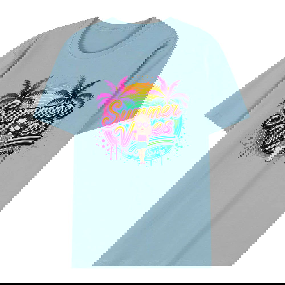 Personalized Cartoon Summer Vibes T-shirt with Name T-shirt Holiday Gift for Her - DigiVirt