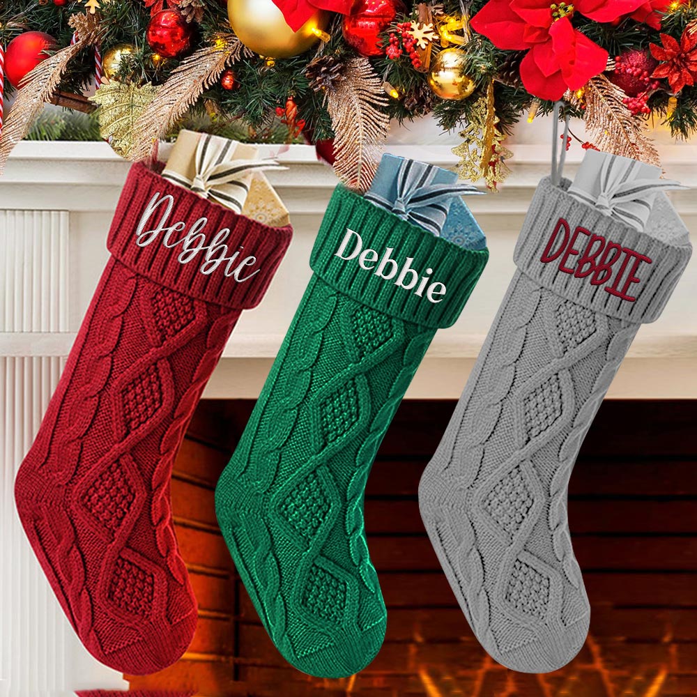 Personalized Christmas Stocking with Name Knitted Xmas Stockings Decoration - DigiVirt