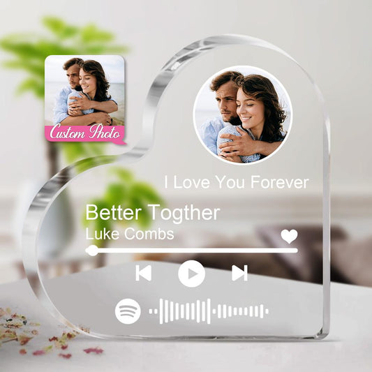 Personalized Clear Thick Acrylic Block Spotify Code Music Photo Heart-Shaped Frame Gift - DigiVirt
