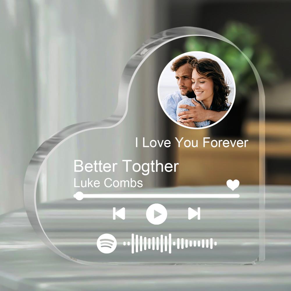 Personalized Clear Thick Acrylic Block Spotify Code Music Photo Heart-Shaped Frame Gift - DigiVirt