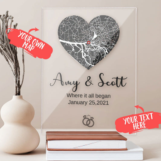 Personalized Coordinates Date Names Acrylic Map Plaque Where We First Met Map Gifts for Couple - DigiVirt