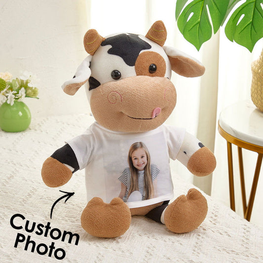 Personalized Cow Plush Stuffed Toy with Photo Gift for Kids - DigiVirt