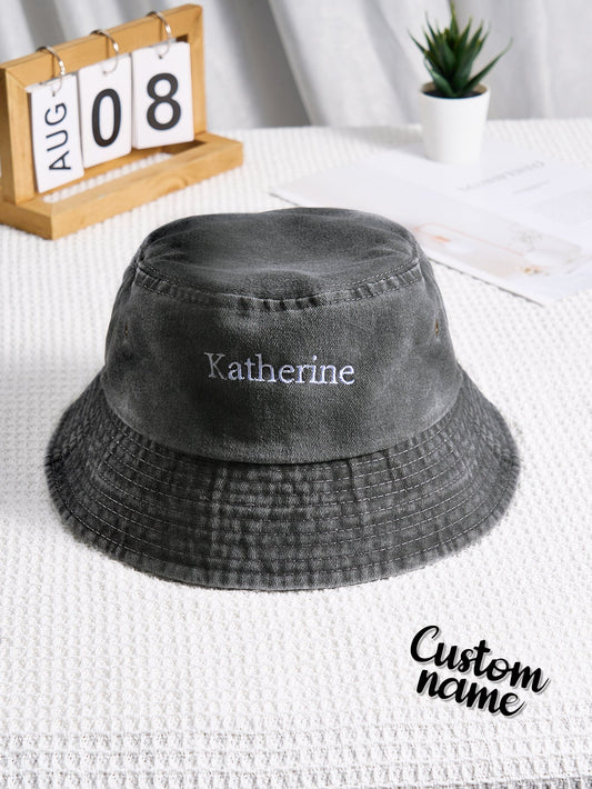 Personalized Denim Bucket Hat Custom Name Embroidery Design Gift for Friends - DigiVirt