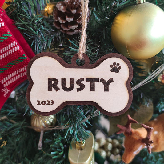 Personalized Dog Name Year Dog Bone Ornament Christmas Gift - DigiVirt