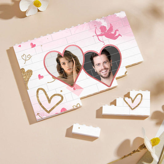 Personalized Double Heart Building Brick Custom Photo Block Square Shape - DigiVirt