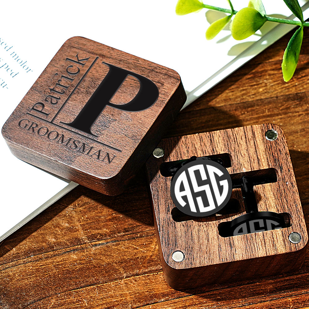 Personalized Engraved Cufflinks Set with Wooden Box Wedding Gift for Men Groomsmen - DigiVirt