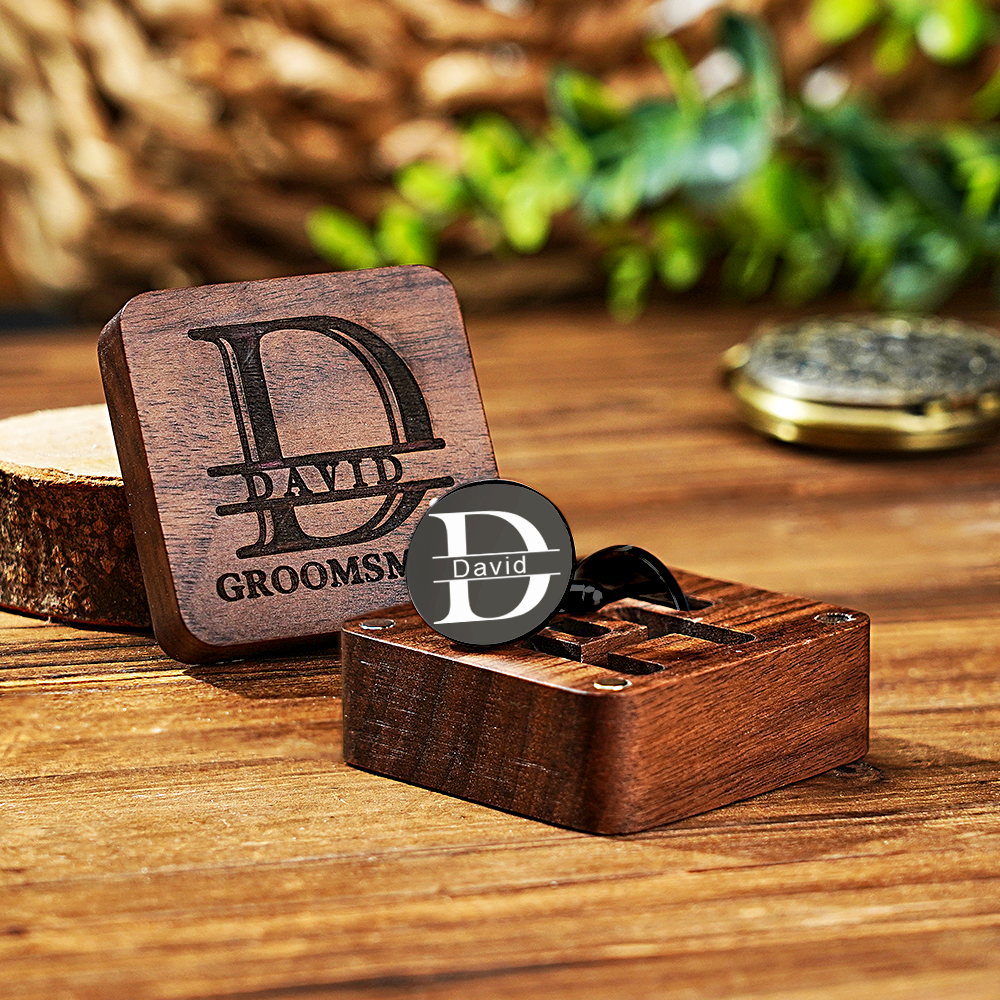 Personalized Engraved Cufflinks Set with Wooden Box Wedding Gift for Men Groomsmen - DigiVirt