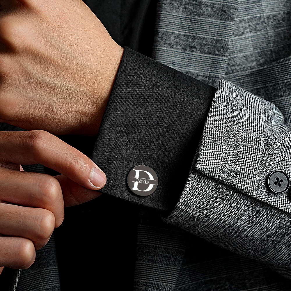 Personalized Engraved Cufflinks Set with Wooden Box Wedding Gift for Men Groomsmen - DigiVirt