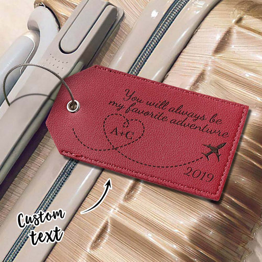 Personalized Engraved Leather Luggage Tag - Creative Airplane Path Design Keychain - Wedding Anniversary Gift - DigiVirt