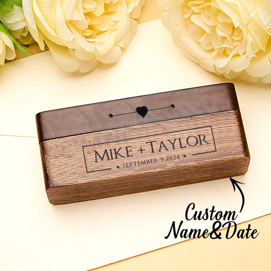 Personalized Engraved Wood Rings Bearer Box with Name and Date Wedding Proposal Gift for Couple - DigiVirt
