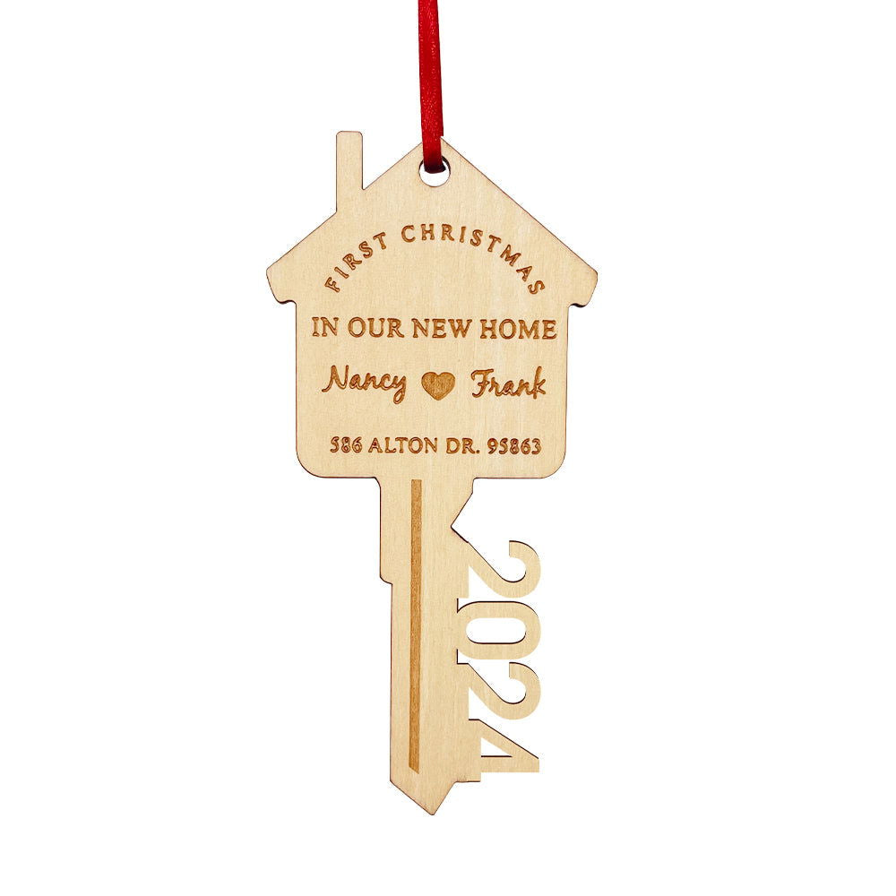 Personalized First Christmas in Our New Home Ornament Wooden Key Christmas Decoration Gift for Couples - DigiVirt