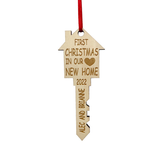Personalized First Home Christmas Ornament Wooden Key Christmas Decoration Gift for Family - DigiVirt