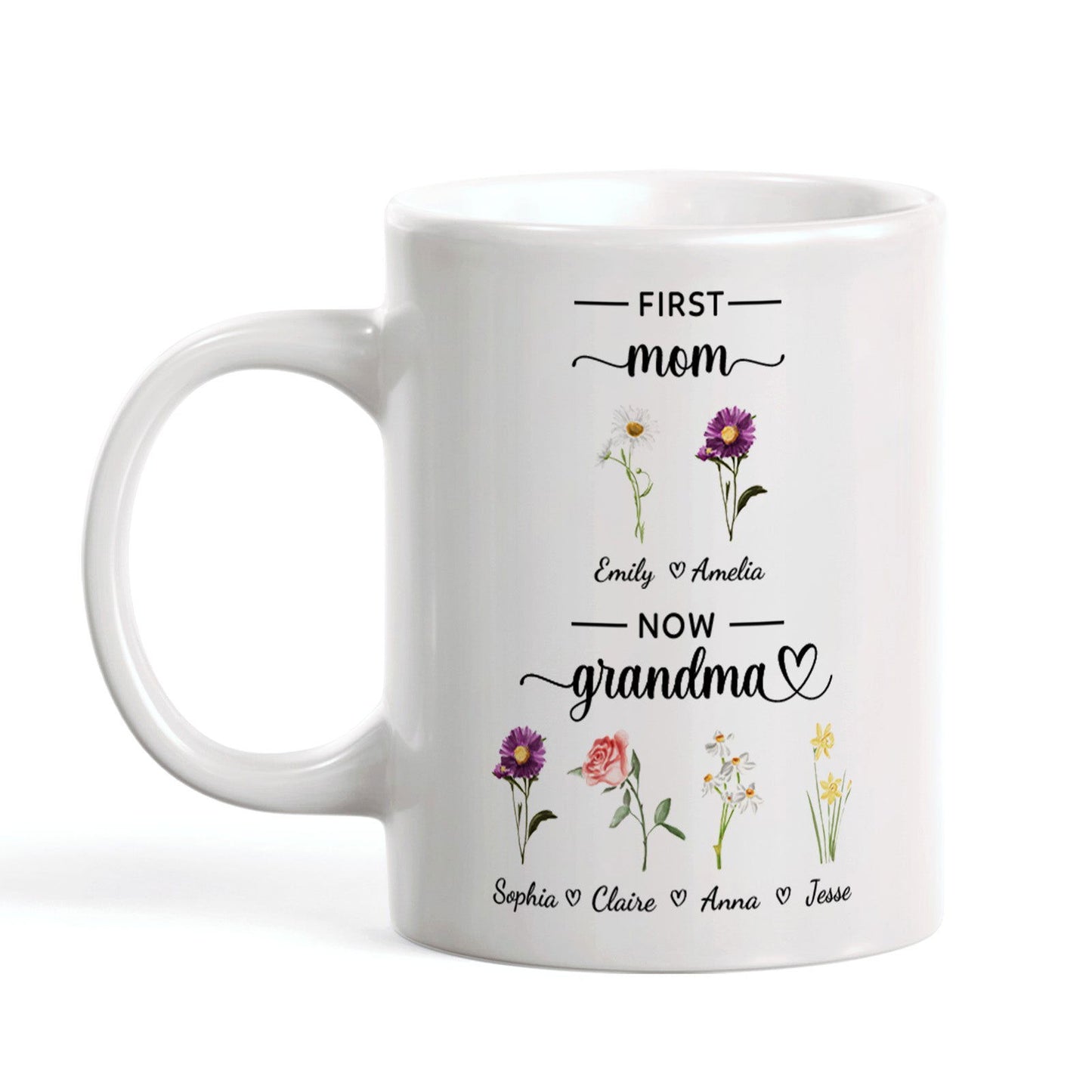 Personalized First Mom Now Grandma Mug Birth Flowers Ceramic Mug for Mother's Day Gifts - DigiVirt
