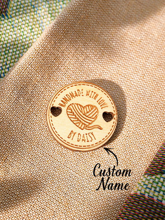 Personalized Handmade with Love Wooden Buttons Set of 15 Clothing Labels Gift for Mother Grandma Knitting Crocheting Lovers - DigiVirt