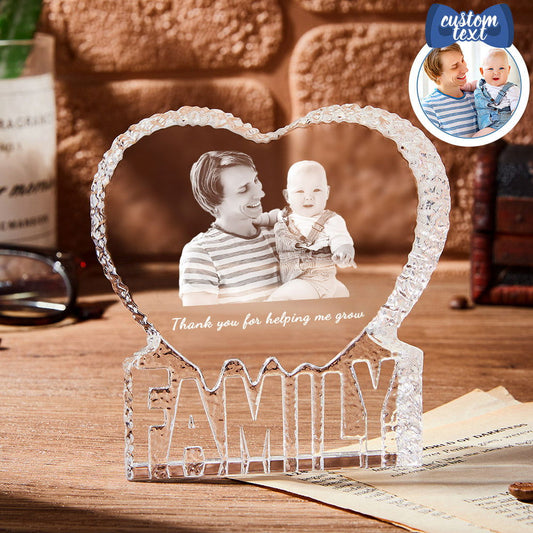 Personalized Heart Crystal Picture Frame 3D Crystal Fathers Day Gift - DigiVirt
