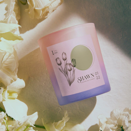 Personalized Hexagon Month Flower Scented Candle for Wedding Decor - DigiVirt