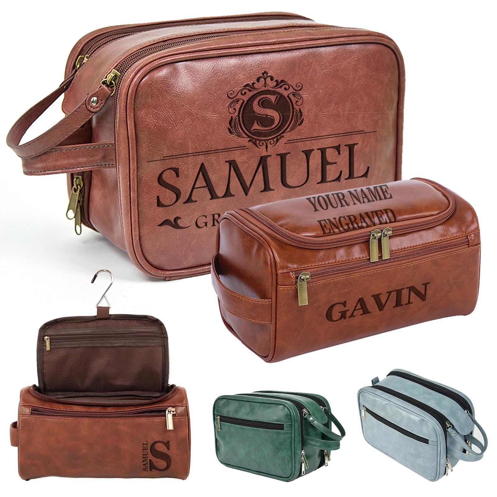Personalized Leather Toiletry Bag for Men,Custom Engraved Travel Shaving Dopp Kit Bag,Customized Name&Logo Gift for Father,Husband, Boyfriend,Groomsmen,Anniversary,Birthday - DigiVirt