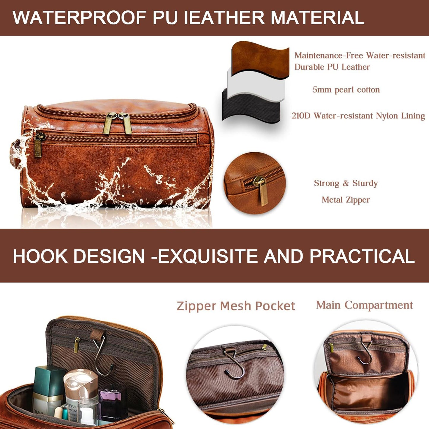 Personalized Leather Toiletry Bag for Men,Custom Engraved Travel Shaving Dopp Kit Bag,Customized Name&Logo Gift for Father,Husband, Boyfriend,Groomsmen,Anniversary,Birthday - DigiVirt