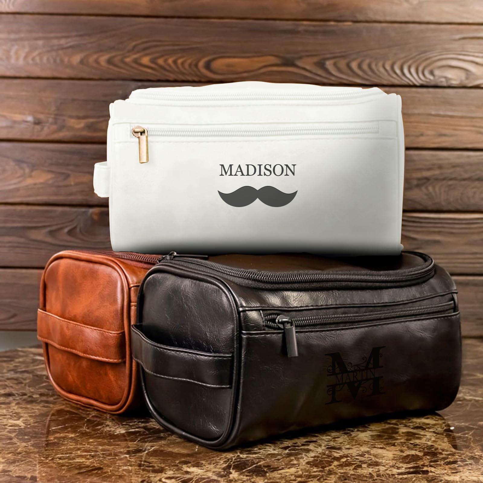 Personalized Leather Toiletry Bag for Men,Custom Engraved Travel Shaving Dopp Kit Bag,Customized Name&Logo Gift for Father,Husband, Boyfriend,Groomsmen,Anniversary,Birthday - DigiVirt