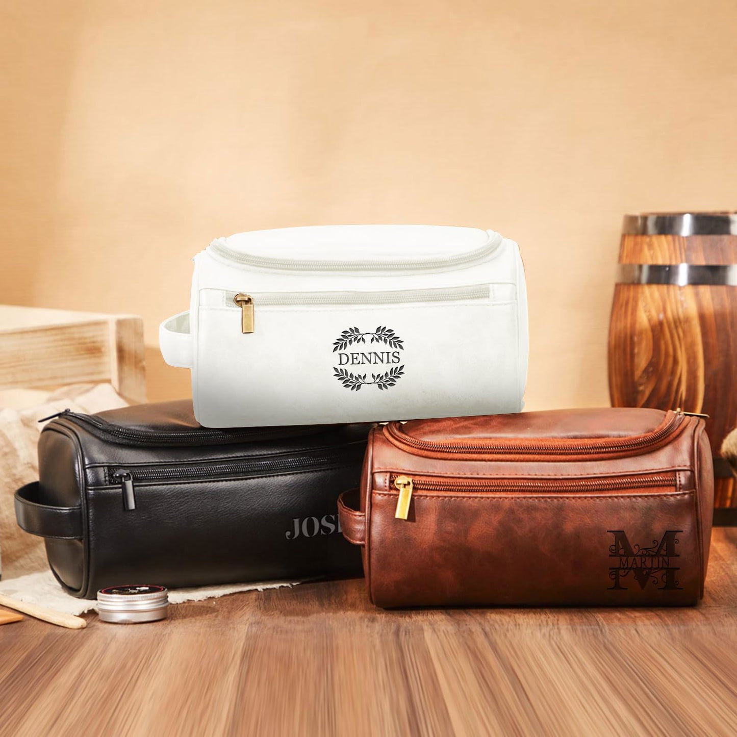 Personalized Leather Toiletry Bag for Men,Custom Engraved Travel Shaving Dopp Kit Bag,Customized Name&Logo Gift for Father,Husband, Boyfriend,Groomsmen,Anniversary,Birthday - DigiVirt