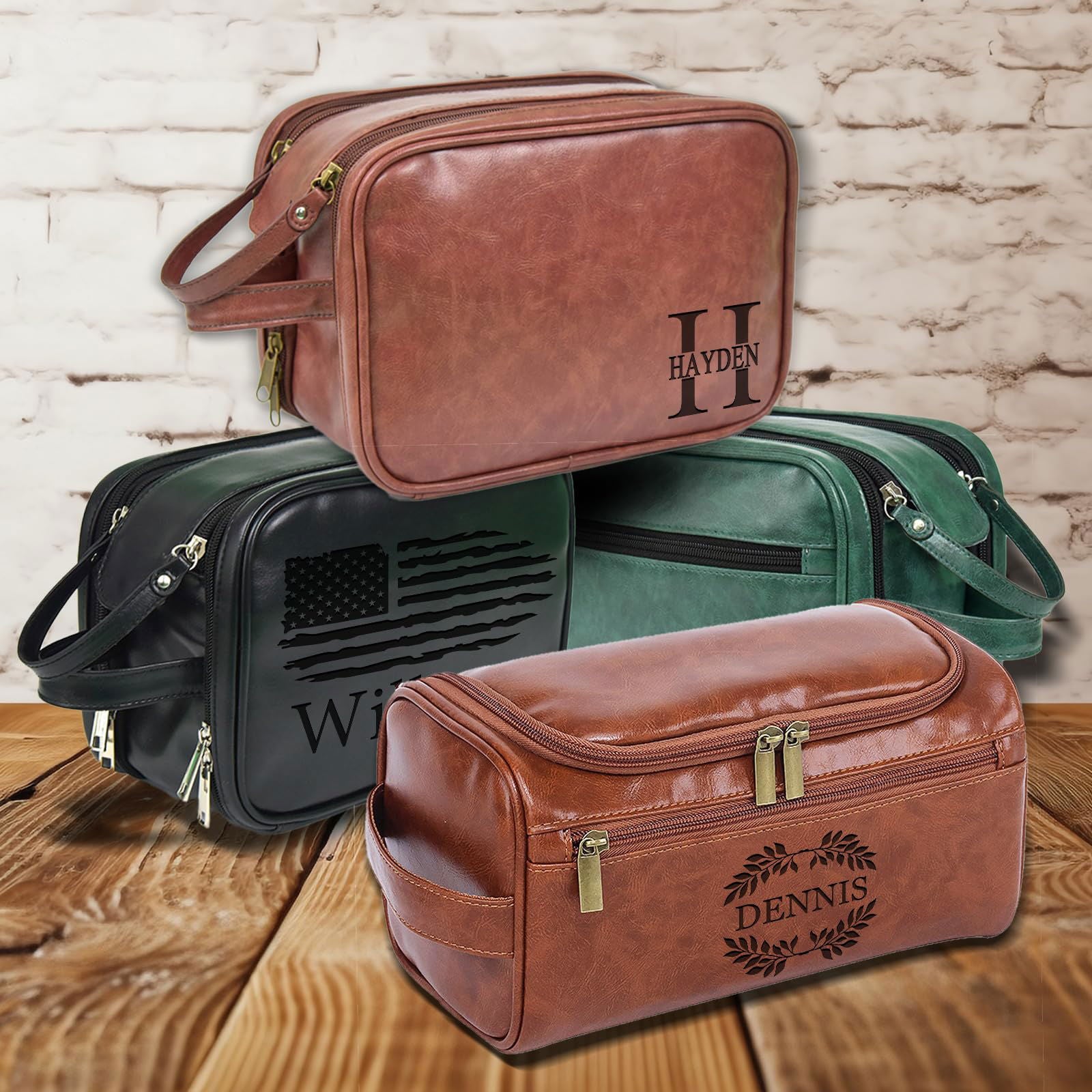 Personalized Leather Toiletry Bag for Men,Custom Engraved Travel Shaving Dopp Kit Bag,Customized Name&Logo Gift for Father,Husband, Boyfriend,Groomsmen,Anniversary,Birthday - DigiVirt
