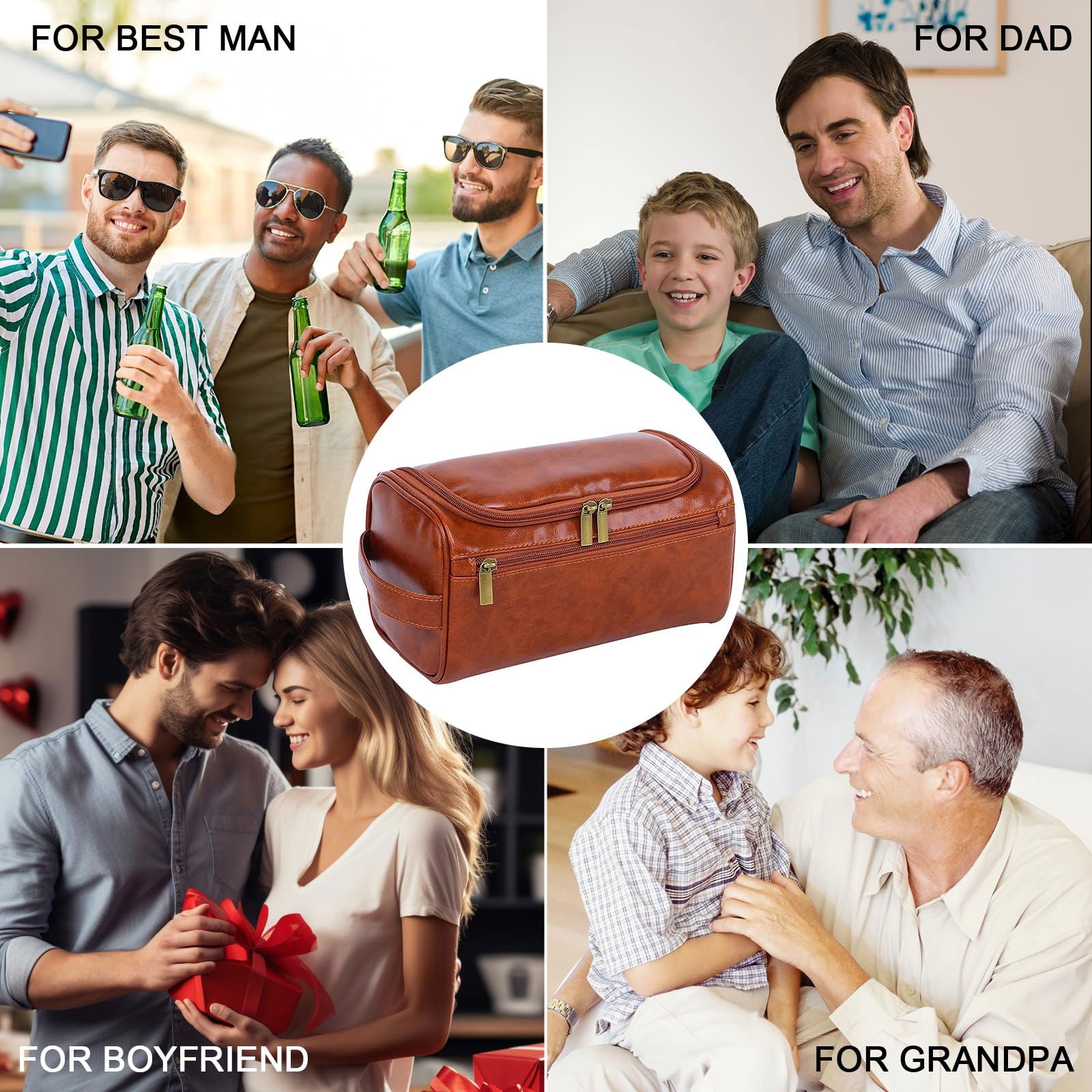 Personalized Leather Toiletry Bag for Men,Custom Engraved Travel Shaving Dopp Kit Bag,Customized Name&Logo Gift for Father,Husband, Boyfriend,Groomsmen,Anniversary,Birthday - DigiVirt