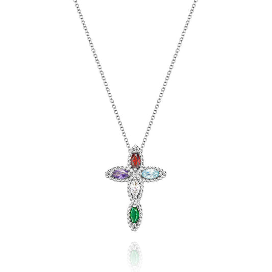 Personalized Mini Cross Pendant Necklace Custom Birthstones Necklace Christening Gift for Her - DigiVirt