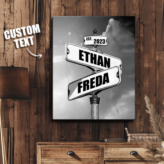 Personalized Name Canvas With Year Date Vintage Crossroad Street Sign Canvas Anniversary Gift For Couples - DigiVirt