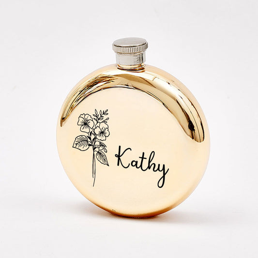 Personalized Name Flask with Birth Flower Custom Flask Gift for Bridesmaid Bachelorette Friends - DigiVirt