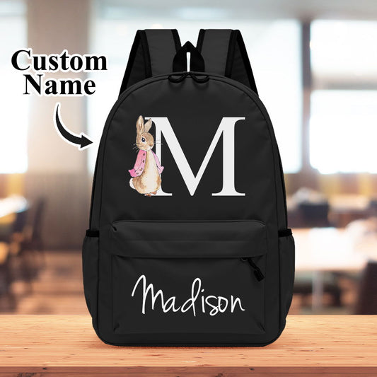 Personalized Name Initial Backpack with Rabbit Design Girls Boys Kids School Bag Back to School Gifts - DigiVirt